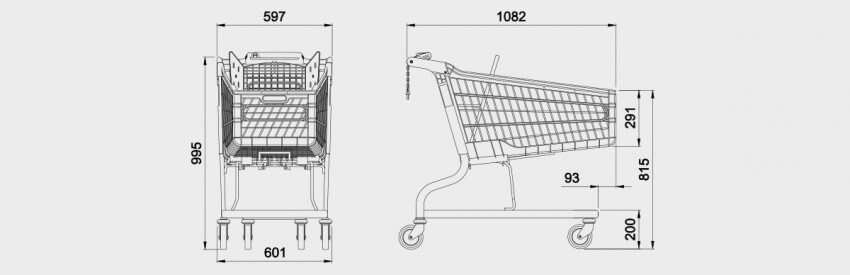 Schematic drawing for 140 Litre Hybrid Trolley For Crates