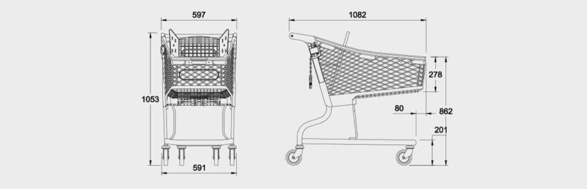 Schematic drawing for 150 Litre Standard Hybrid Trolley