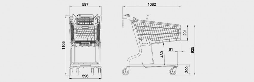 Schematic drawing for 160 Litre Hybrid Trolley For Crates