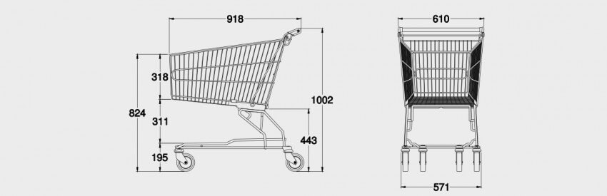 Schematic drawing for 140 Litre Medium Trolley