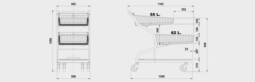 Schematic drawing for Double Basket Trolley